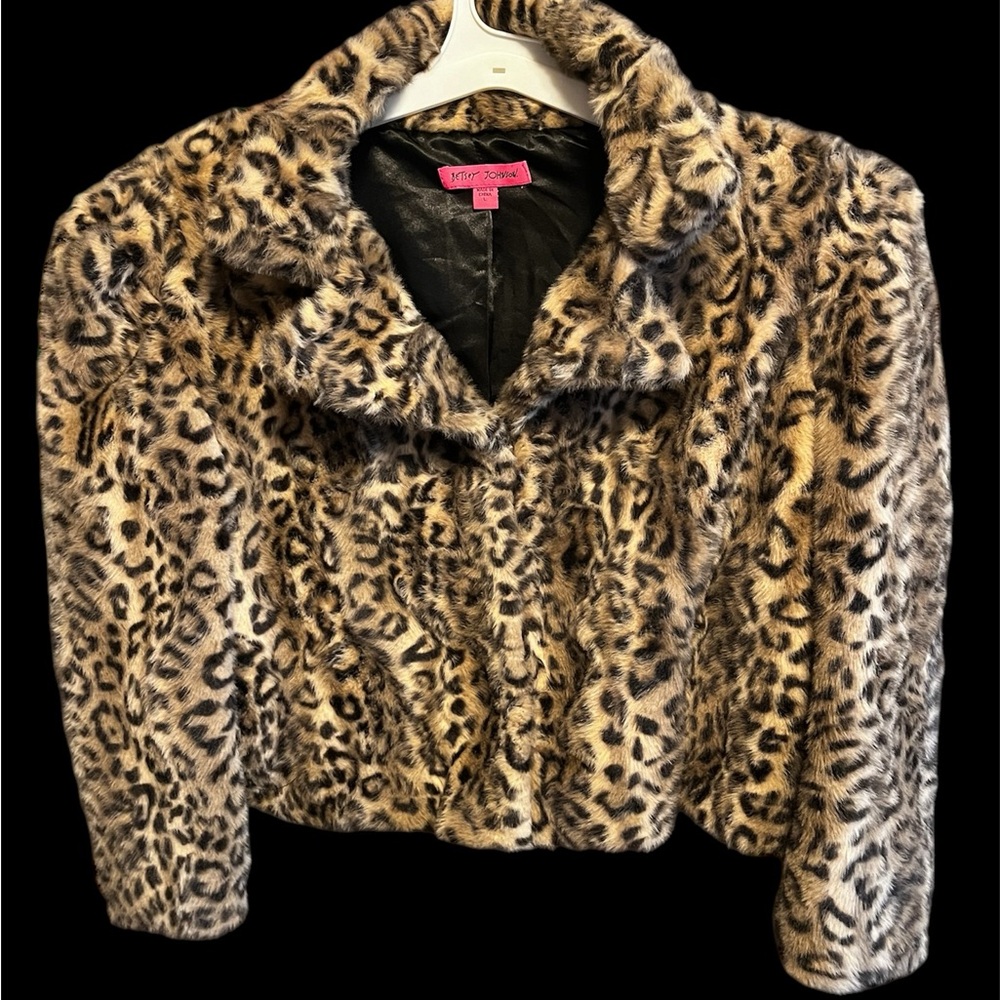 Betsy Johnson- Leopard Print Crop Faux Fur Jacket